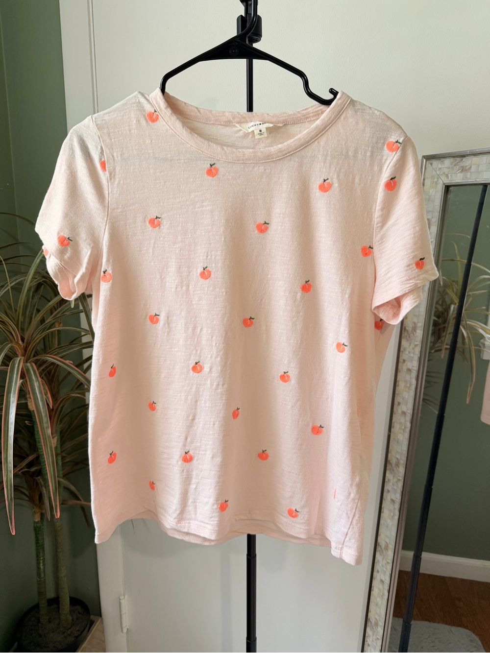 Lucky Brand Light Pink Tee with Orange Fruit Motif